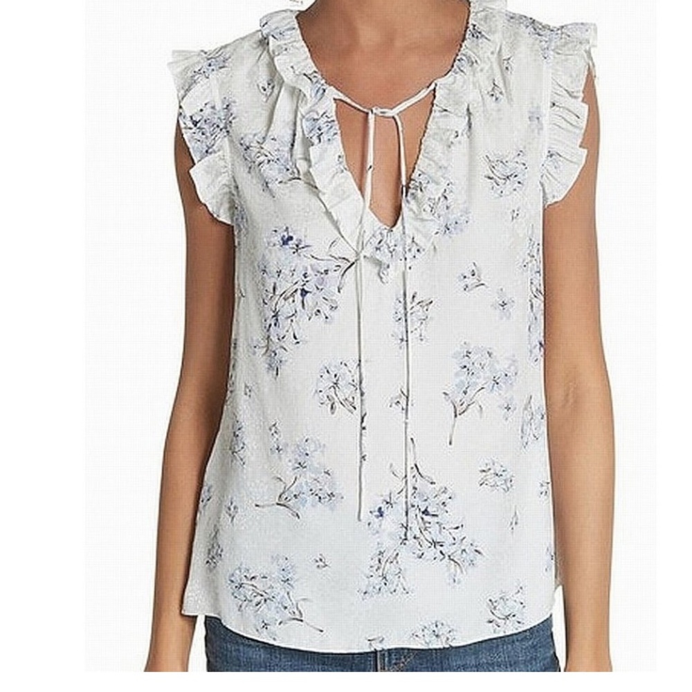 Rebecca Taylor White Purple Floral Ruffled Blouse